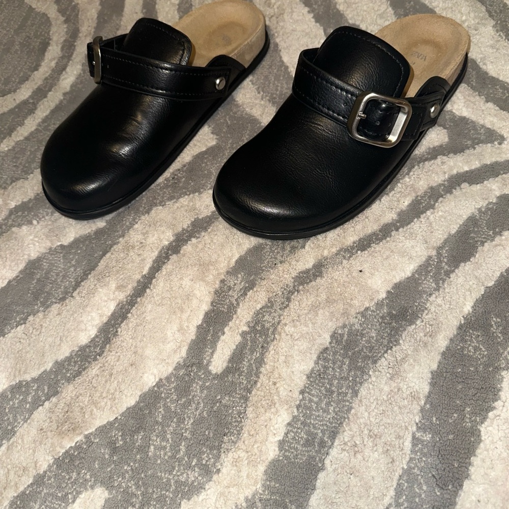 Zara Black Mules with Silver Buckle